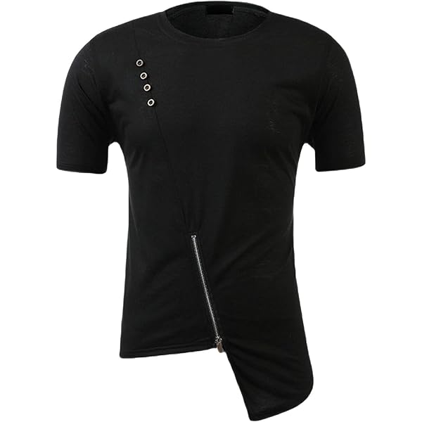 SWJGLITTR Men's Round Neck Asymmetrical T-Shirts Hip Hop